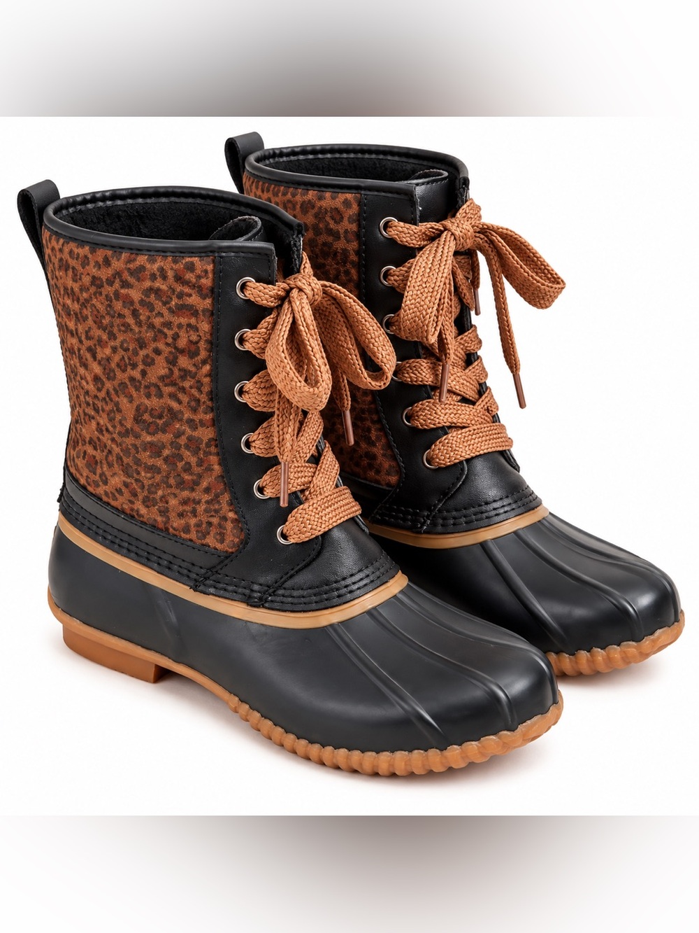 Lands’ End Women’s 7.5 Leopard Print Insulated Duck Boots Sherpa Lined